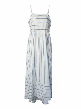 Light Blue and White Striped Spaghetti Strap Maxi Dress